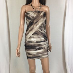 Guess Striped Strapless Body con Dress